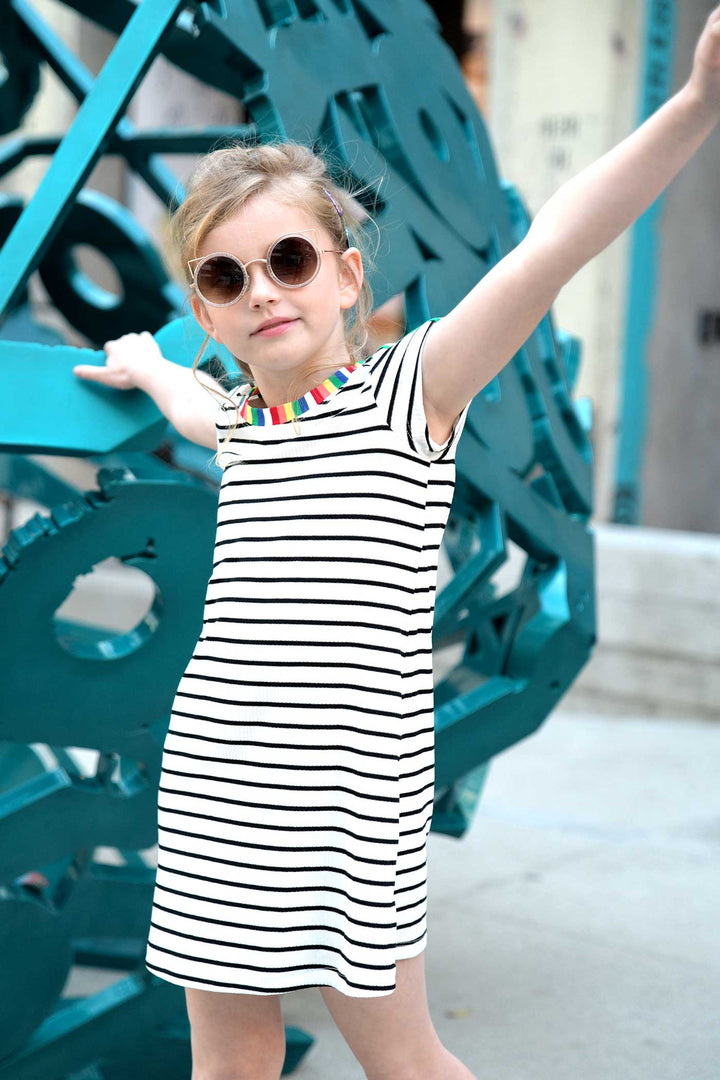 Big Girls Short Sleeve Striped Knit T-shirt Dress