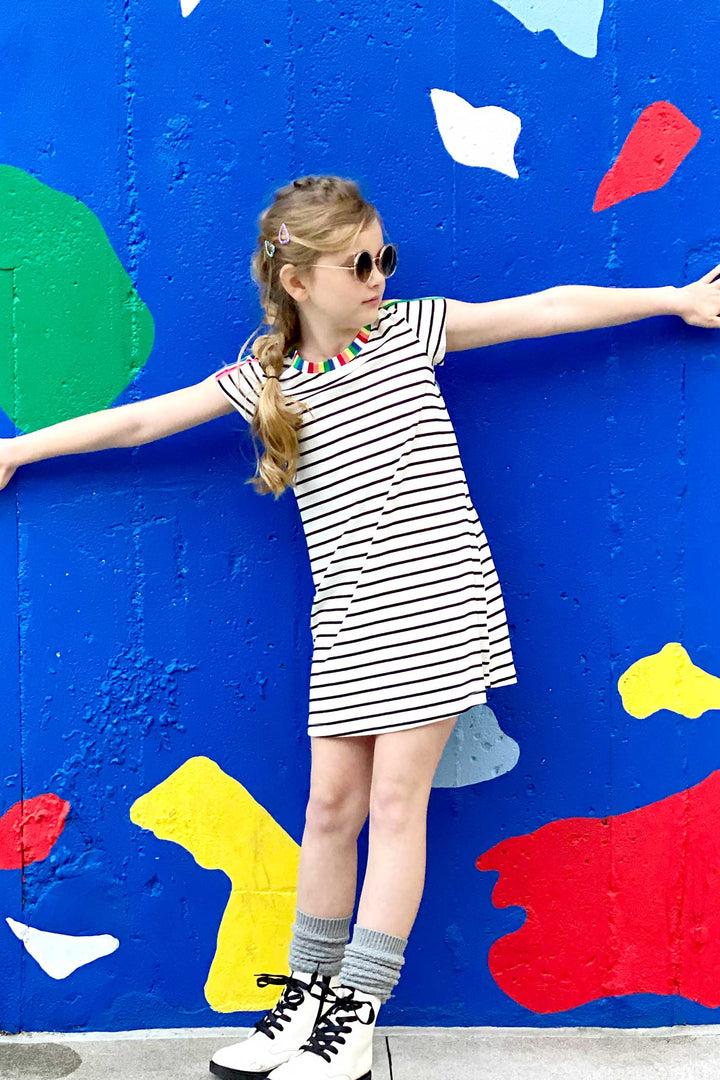 Big Girls Short Sleeve Striped Knit T-shirt Dress