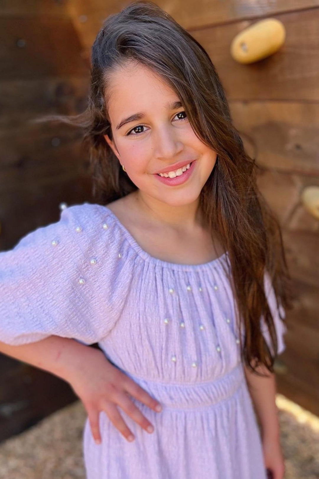 Girl’s Pearl Puff Sleeve Off The Shoulder Doll Dress