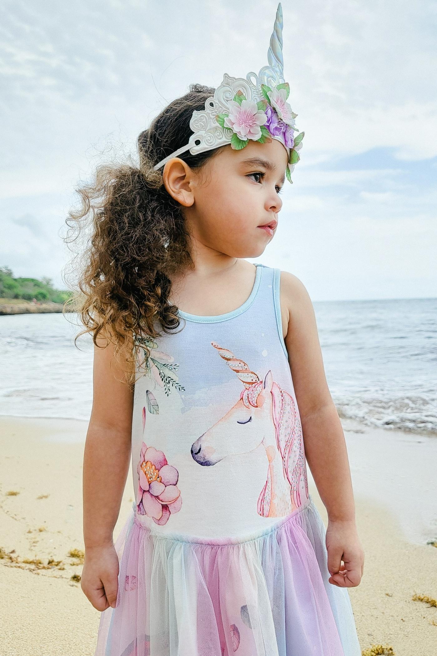 Little Girl’s Drop Waist Unicorn Print Tutu Dress