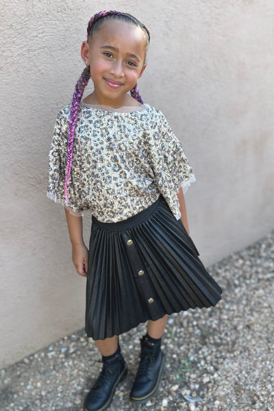 Little Girl's Leopard Print Ruffle Sequin Top