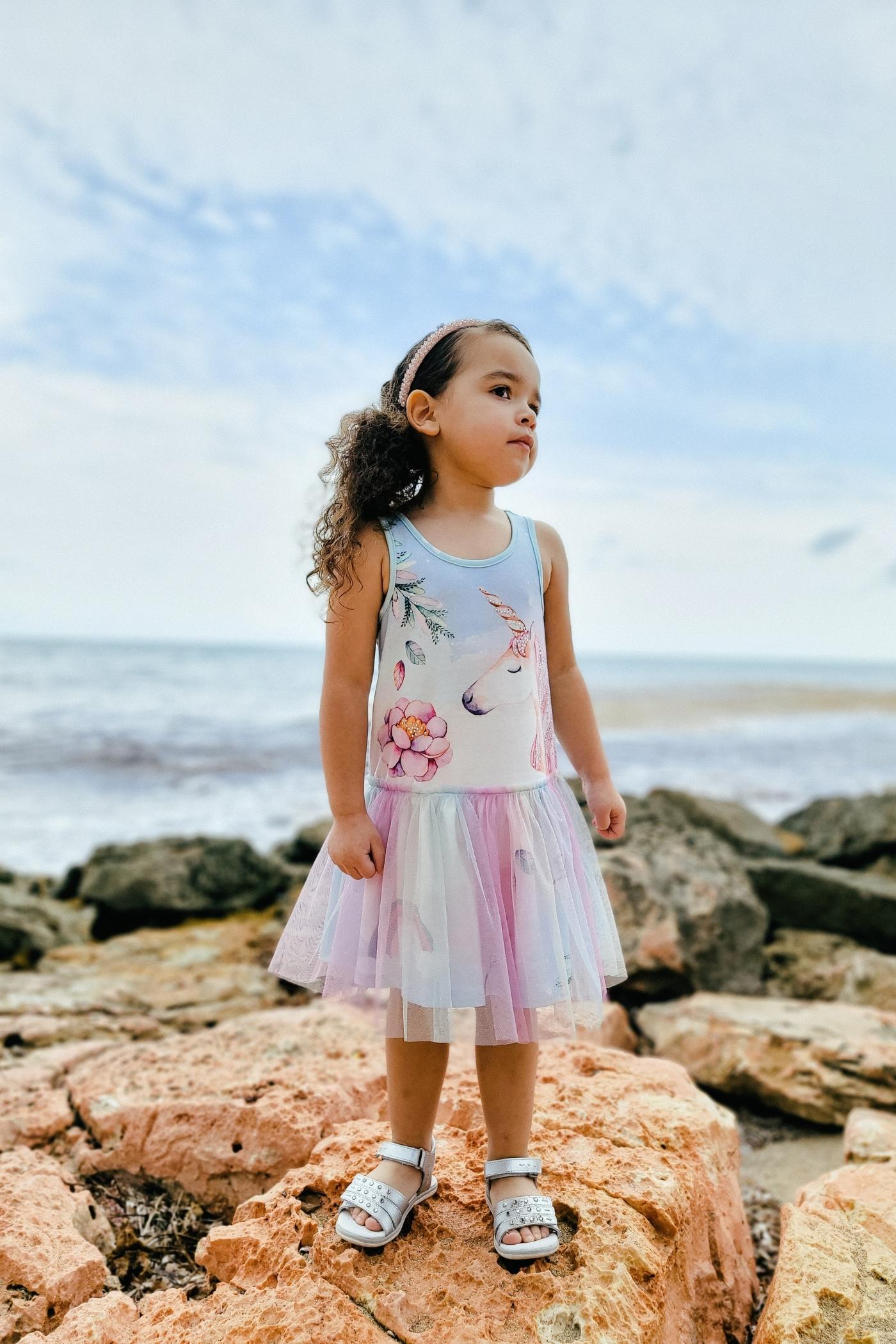 Little Girl’s Drop Waist Unicorn Print Tutu Dress