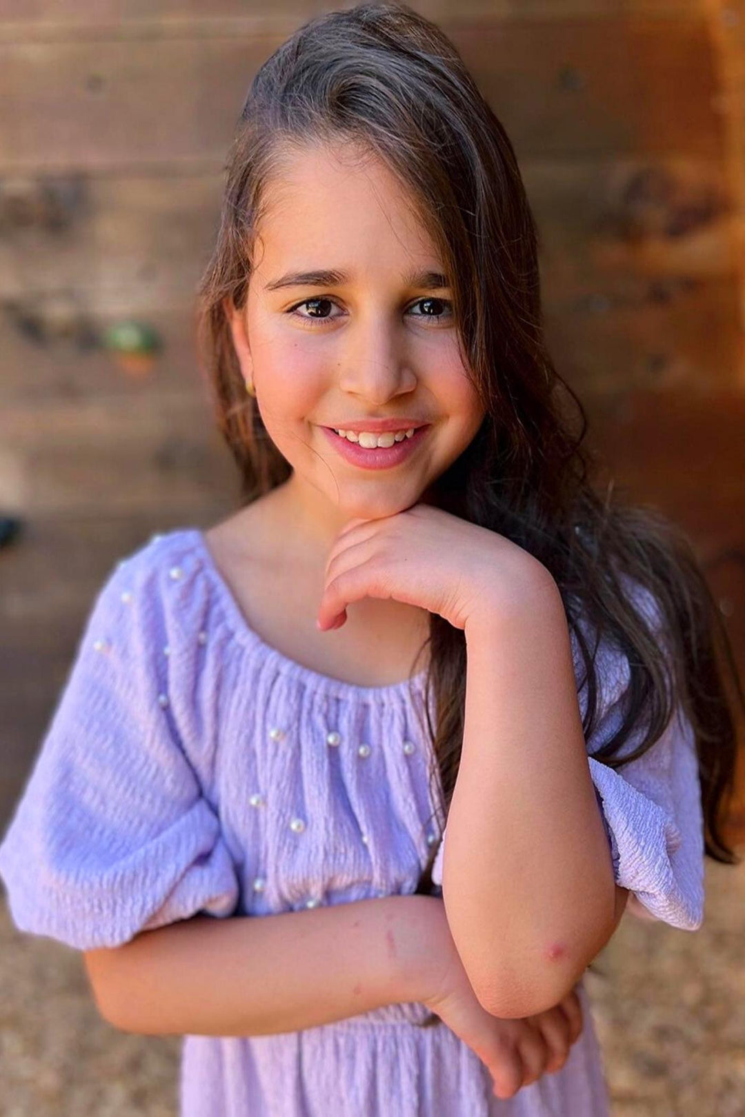 Girl’s Pearl Puff Sleeve Off The Shoulder Doll Dress