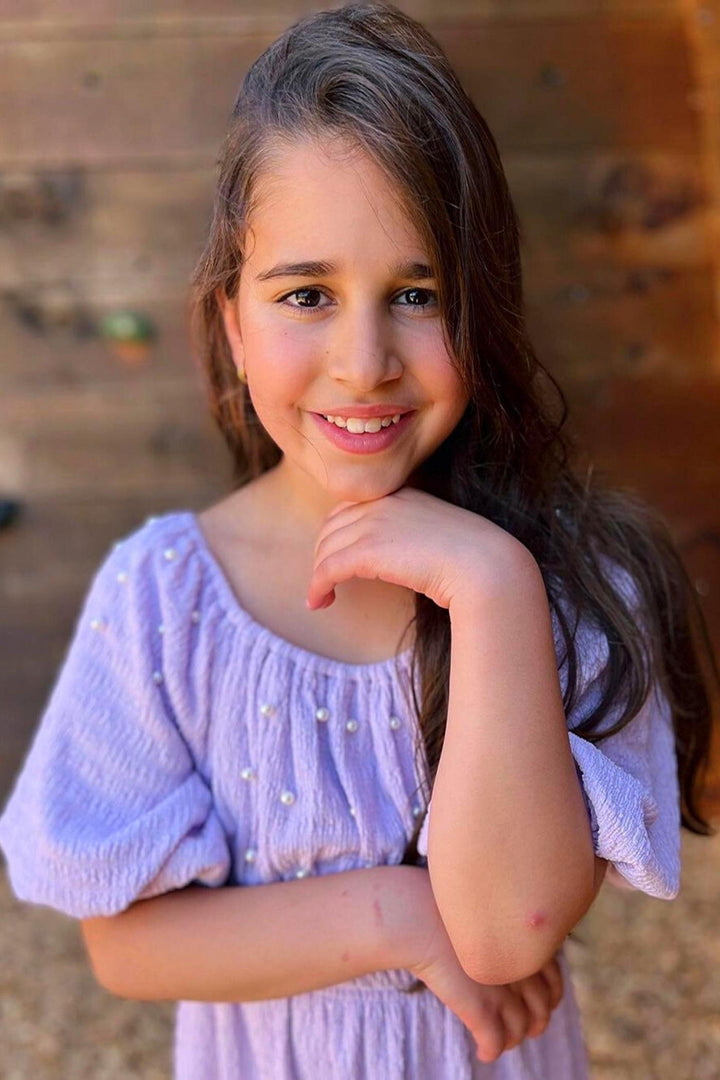 Girl’s Pearl Puff Sleeve Off The Shoulder Doll Dress