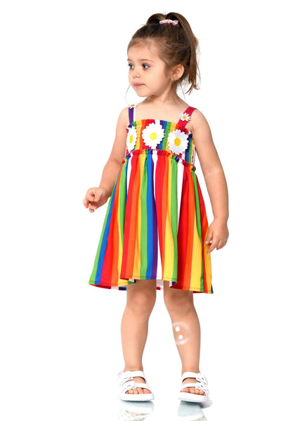 Little Girl’s Toddler Smocked Top Dress W/Daisy Trim Detail