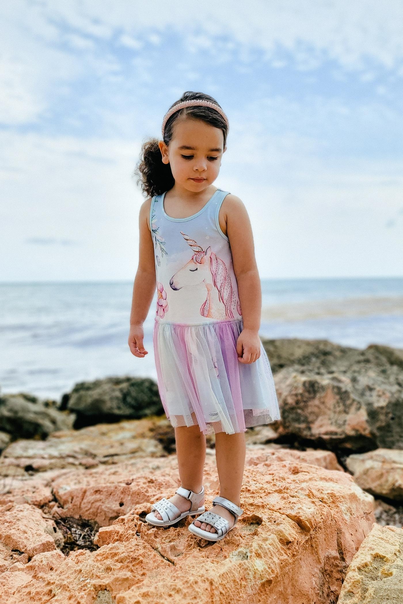Little Girl’s Drop Waist Unicorn Print Tutu Dress