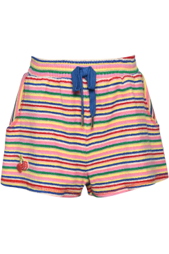 Little l Big Girl’s Striped Fruit Terry Cloth Shorts  Elastic & Color Block Waist Tie  Functional Pockets  Retro Vintage Stripes All Over  Cherry Patches