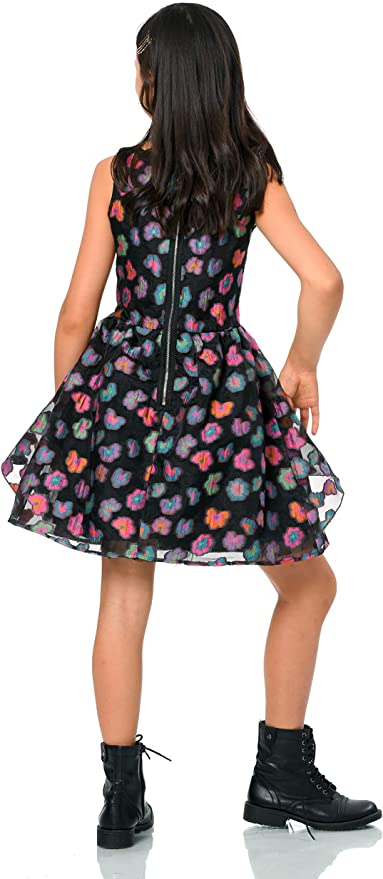 Little I Big Girls Color Block Floral Dress  Scoop Neckline  Sleeveless  Bold Color Block Floral Print  Tiered Ruffle For Volume  Lined Skirt  Exposed Back Zipper  Above Knee Length  Let her sparkle through the crowd in these dresses! School has started, so let these be her go-to-dresses at her school dance or best friend's birthday party!