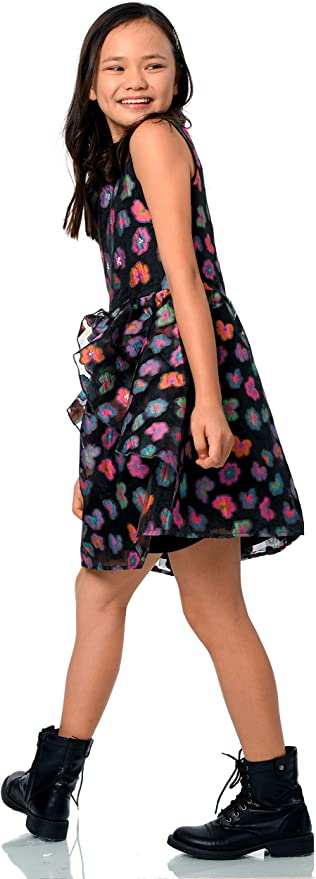 Little I Big Girls Color Block Floral Dress  Scoop Neckline  Sleeveless  Bold Color Block Floral Print  Tiered Ruffle For Volume  Lined Skirt  Exposed Back Zipper  Above Knee Length  Let her sparkle through the crowd in these dresses! School has started, so let these be her go-to-dresses at her school dance or best friend's birthday party!