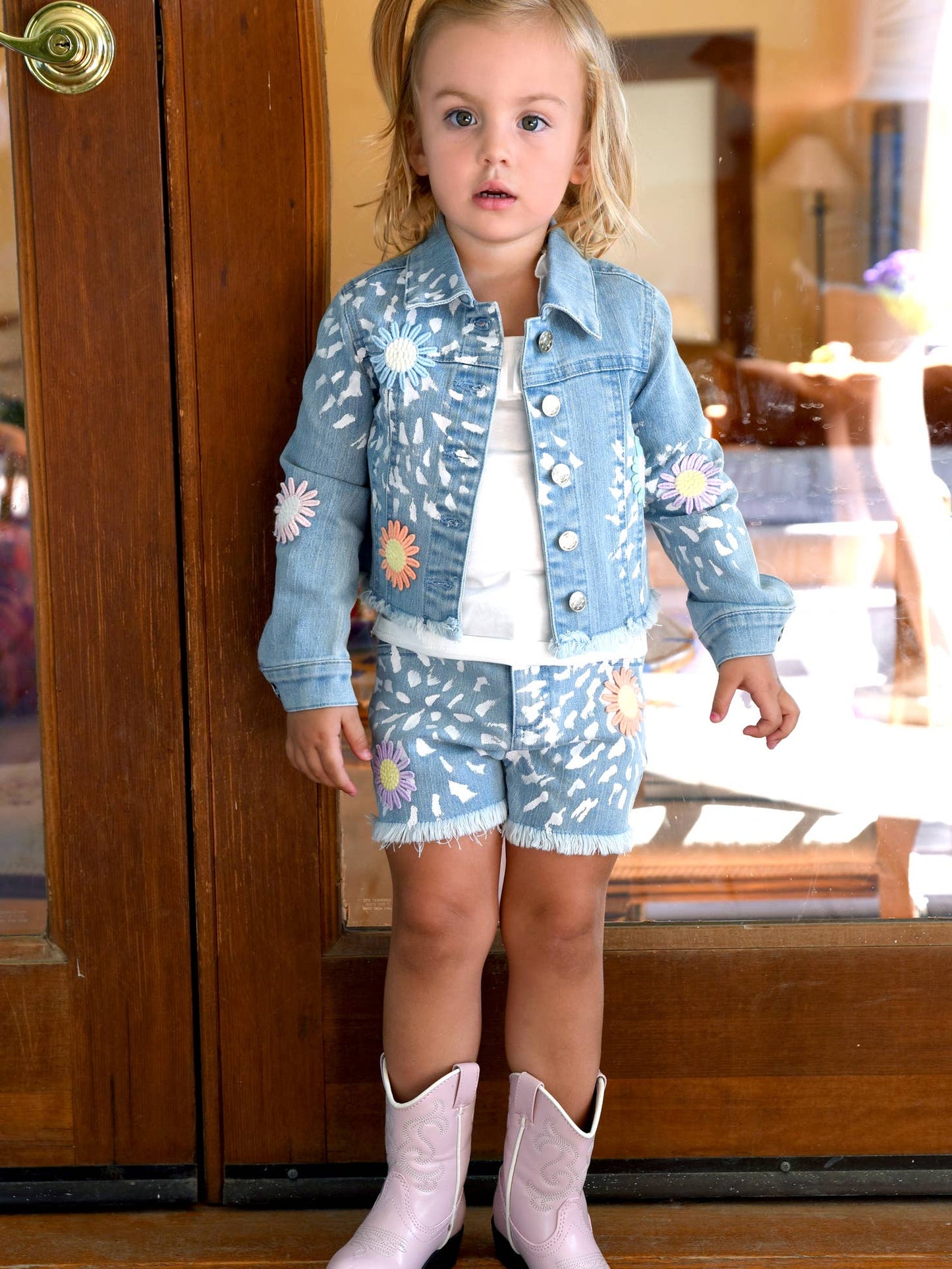 Little l Big Girl's Flower Child Daisy Denim Jacket