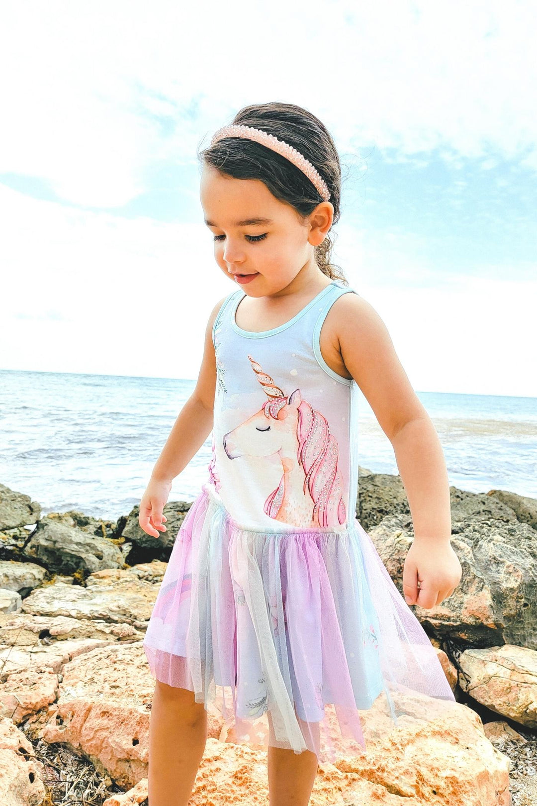 Little Girl’s Drop Waist Unicorn Print Tutu Dress