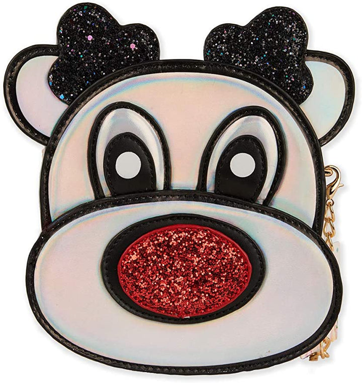 Hannah Banana designer girls' bags created with your little girl in mind Christmas Reign Dear Holographic Glitter Crossover Bag All backpacks, cross body bags, hand bags, and purses are designed to be on trend so she can be her best and most confident at any event. All bags are made with full attention to detail by using custom designed graphics, bold colors, and intricately placed embellishments. Emphasis on design and quality so she feels confidant while looking amazing.