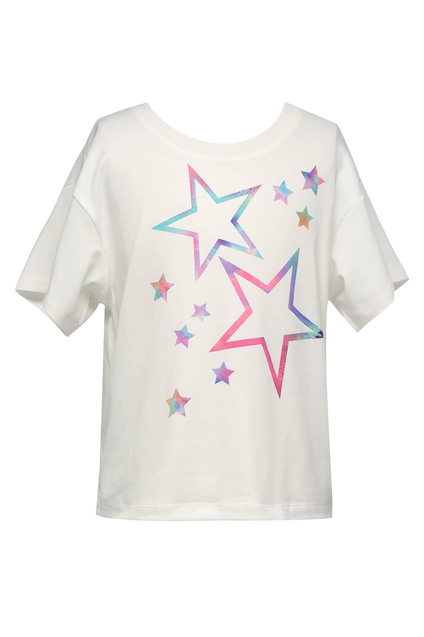 Round Neckline & Short Sleeves  Pastel Rainbow Star Print   Ultra Soft Knit Fabrication  Semi Loose Relaxed Fit Girly Sporty Chic Look  Imported My hannah banana Girl’s Pastel Tie Dye Star Graphic T-Shirt.