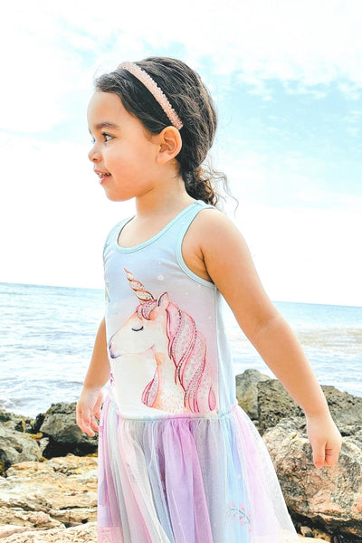 Little Girl’s Drop Waist Unicorn Print Tutu Dress