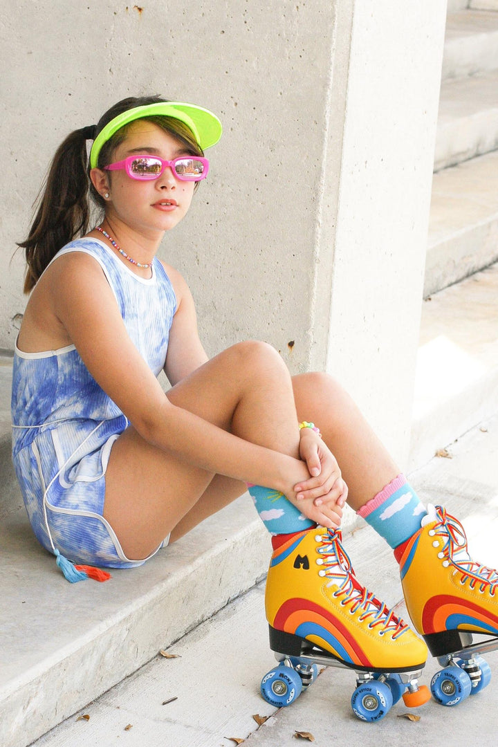 Girl’s Tie Dye Ribbed Knit Tassel Belt Romper