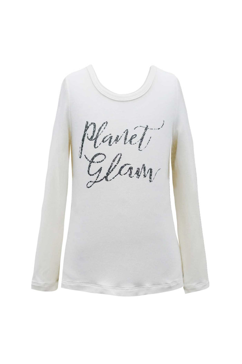 Little Girls Long Sleeve Glitter Planet Glam T-shirt