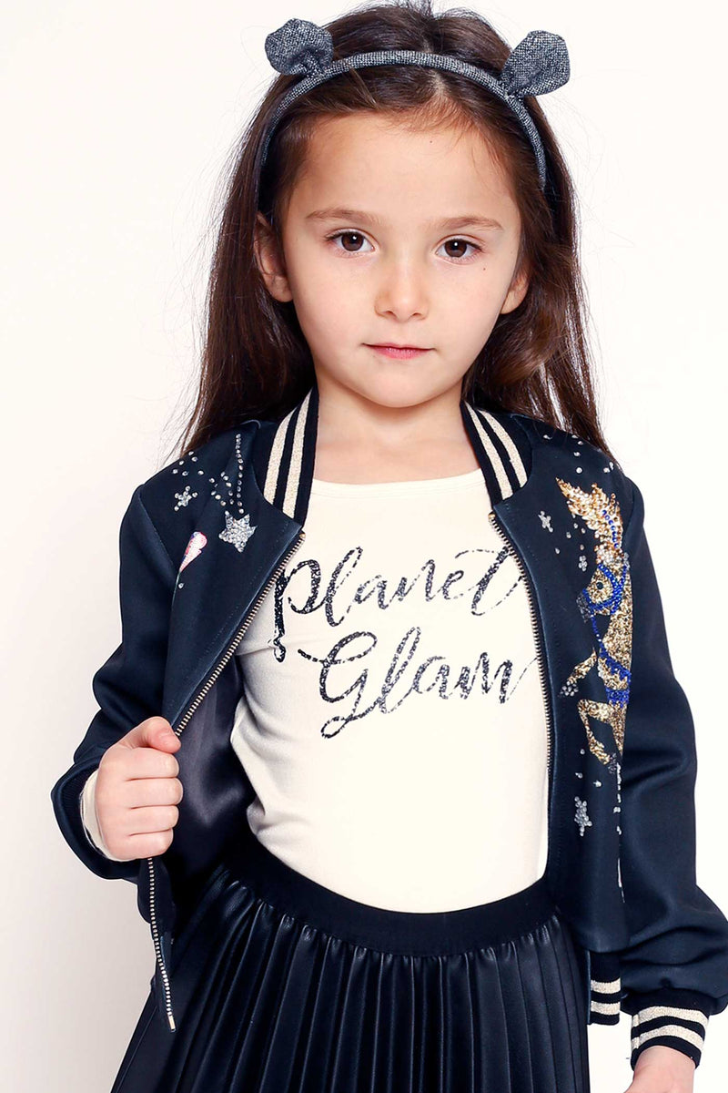 Little Girls Long Sleeve Glitter Planet Glam T-shirt