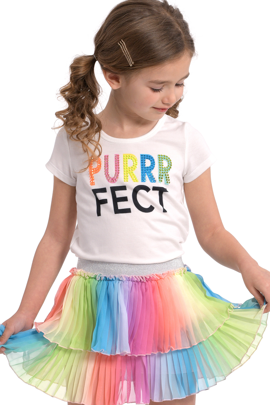 Little Girls Pleated Two-Tier Rainbow Mini Skirt