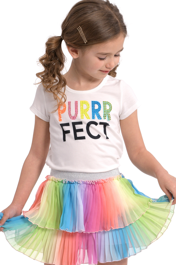 Little Girls Pleated Two-Tier Rainbow Mini Skirt