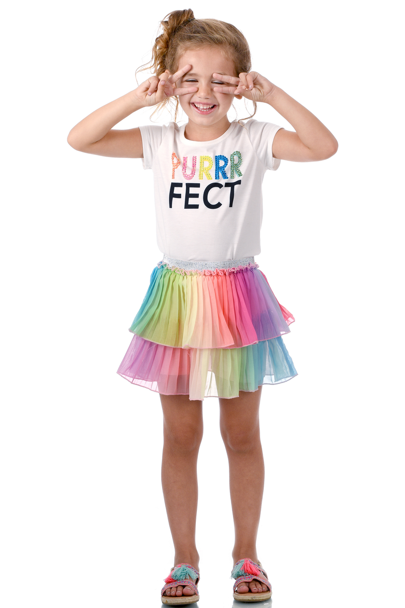 Little Girls Pleated Two-Tier Rainbow Mini Skirt