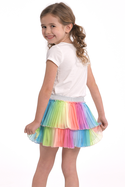 Little Girls Pleated Two-Tier Rainbow Mini Skirt