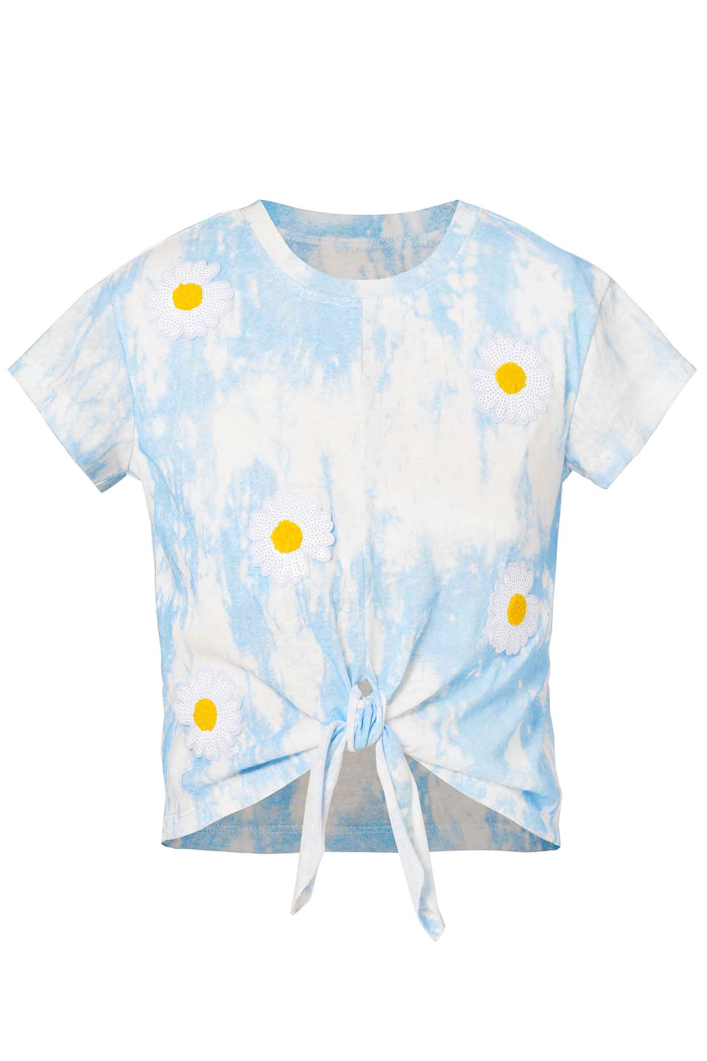 Hannah Banana Girls Sequin Daisy Tie Dye Short Sleeve Top