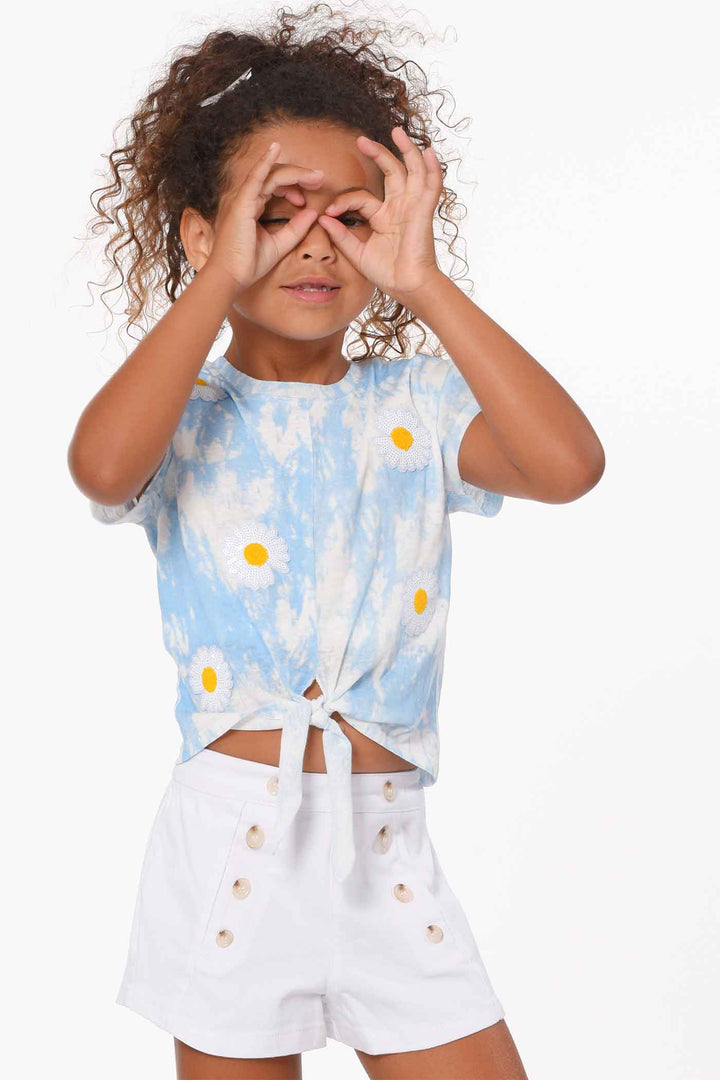 Hannah Banana Girls Sequin Daisy Tie Dye Short Sleeve Top