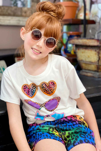 Hannah Banana Girls Rainbow Leopard Print Knit Shorts