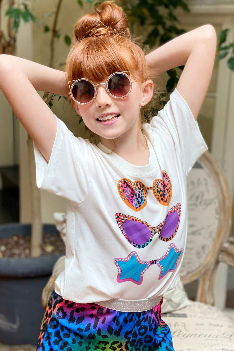 Hannah Banana Girls Short Sleeve Sunglasses Graphic T-shirt