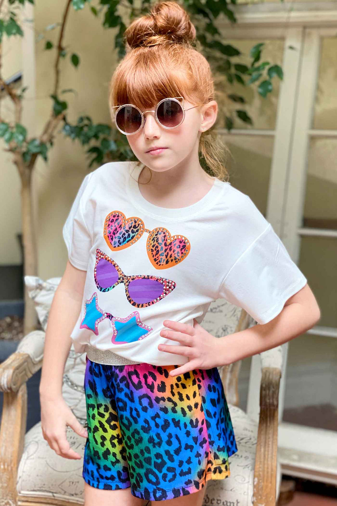 Hannah Banana Girls Short Sleeve Sunglasses Graphic T-shirt