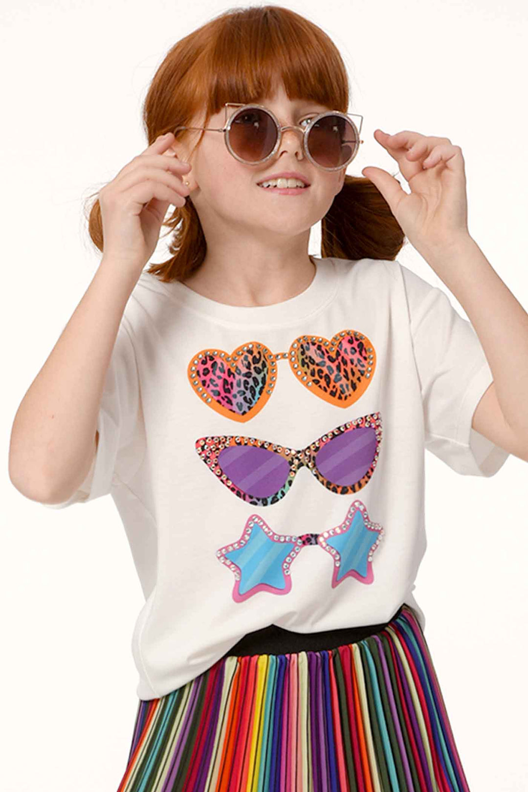 Hannah Banana Girls Short Sleeve Sunglasses Graphic T-shirt