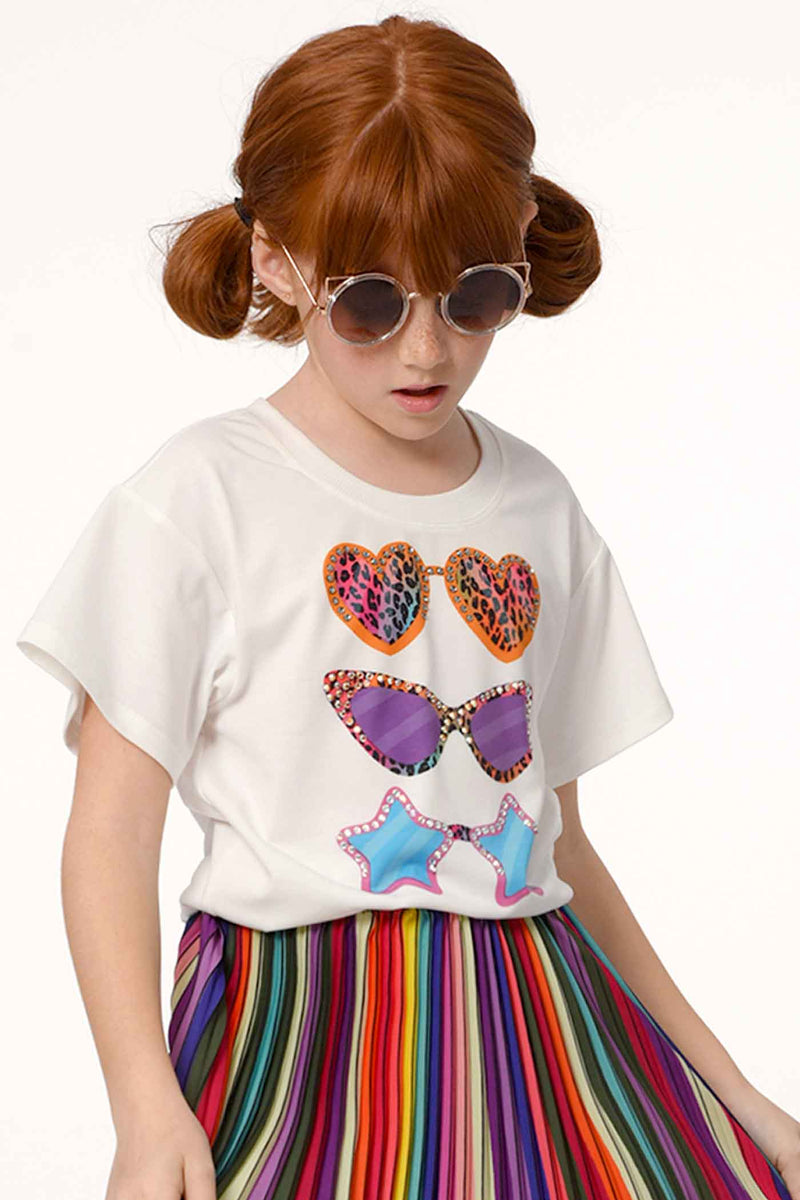 Hannah Banana Girls Short Sleeve Sunglasses Graphic T-shirt