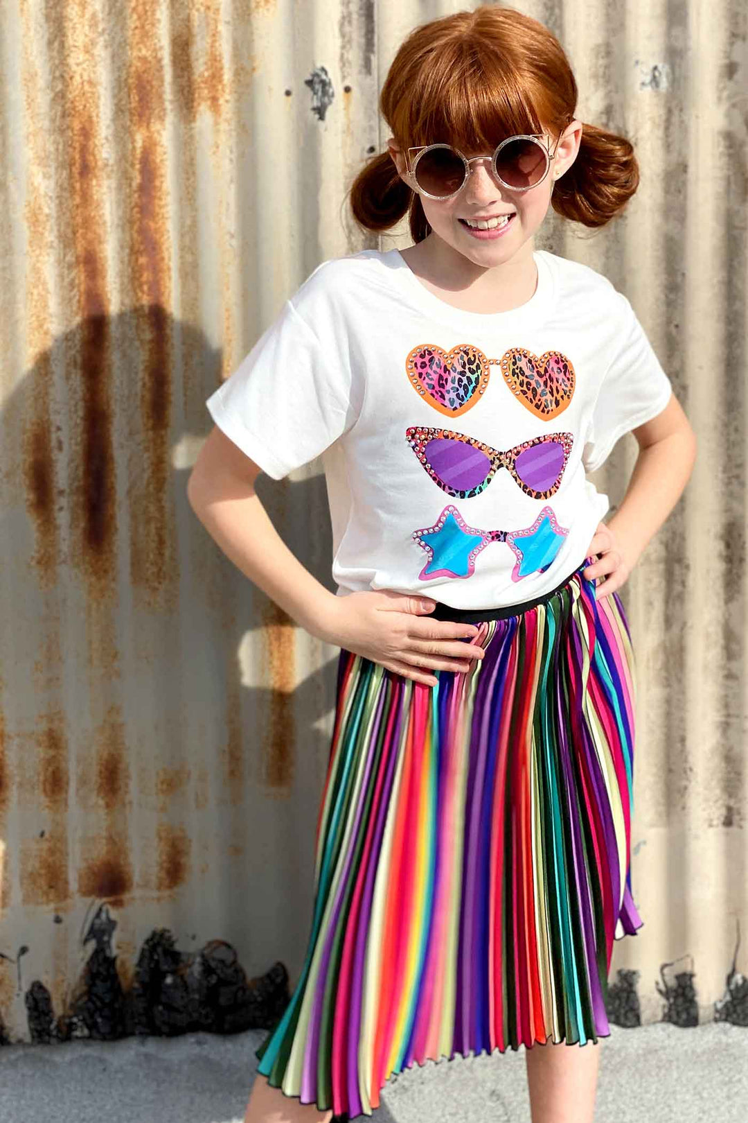 Hannah Banana Girls Short Sleeve Sunglasses Graphic T-shirt