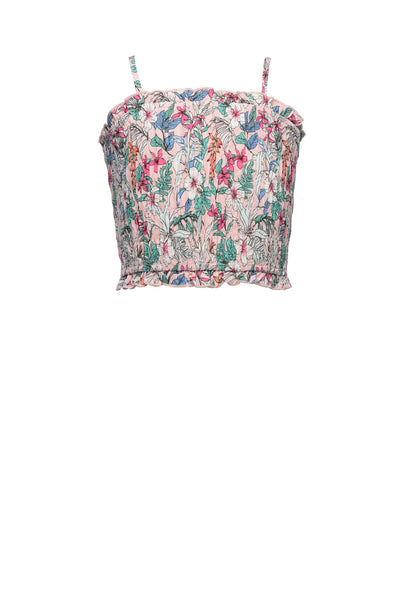 Floral Print Smocked Crop Cami Top