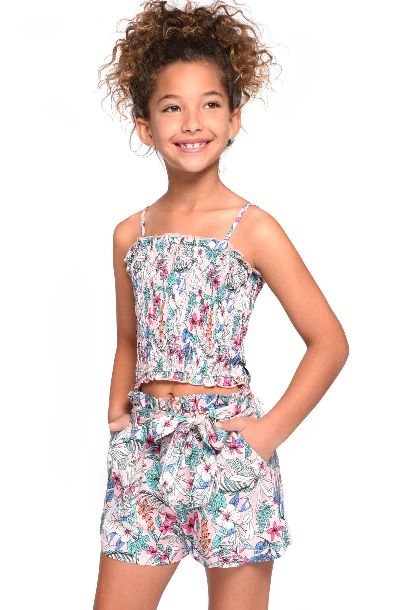 Floral Print Smocked Crop Cami Top