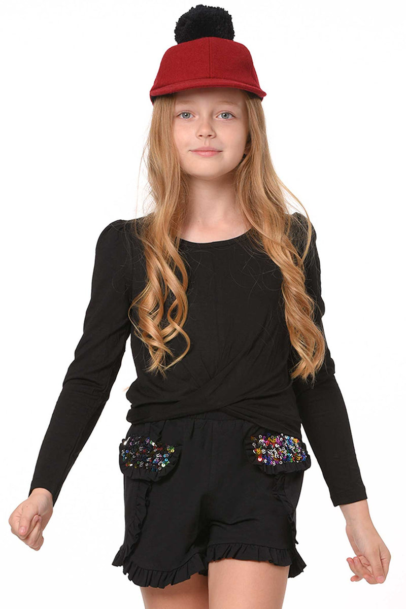 Hannah Banana Big Girls Twisted Front Long Sleeve Top