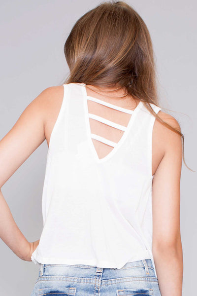 Girls Ladder Cut Out V-Back Basic Swing Tank Top