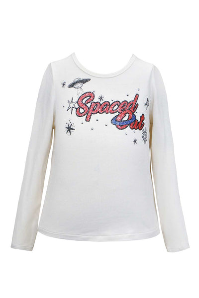 Girls Spaced Out Long Sleeve Glitter Graphic T-shirt