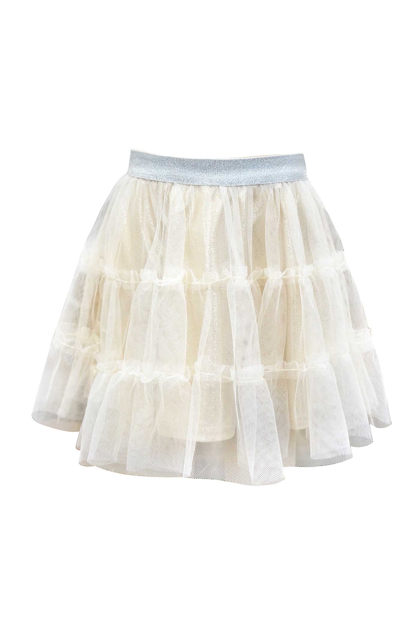 Girls Metallic Tutu Skirt with Tiered Mesh Overlay
