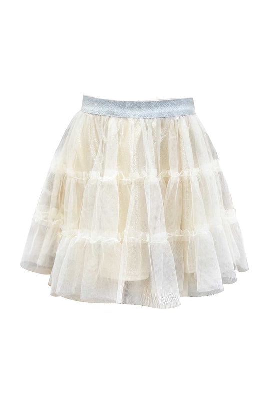 Girls Metallic Tutu Skirt with Tiered Mesh Overlay