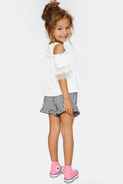 Hannah Banana Little Girls Frilled Faux-Wrap Gingham Shorts