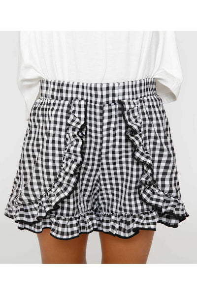 Little Girls Frilled Faux-Wrap Gingham Shorts