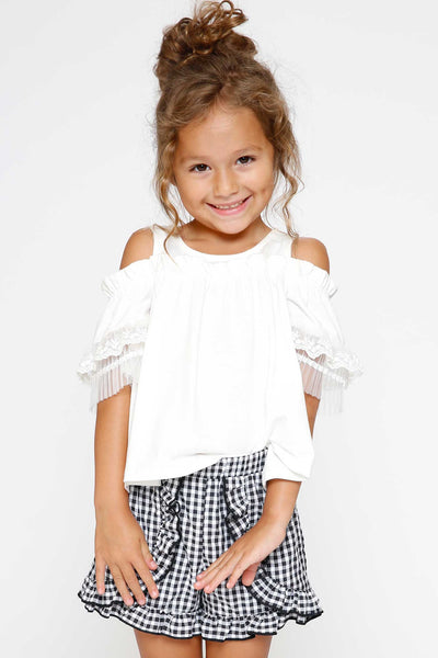 Hannah Banana Little Girls Frilled Faux-Wrap Gingham Shorts