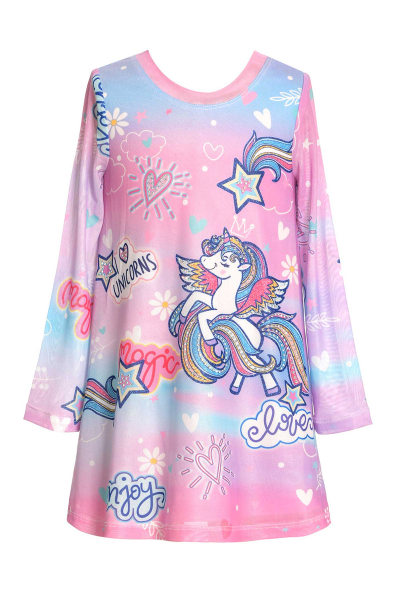 Baby Sara Toddler Girls Long Sleeve Unicorn Knit Dress