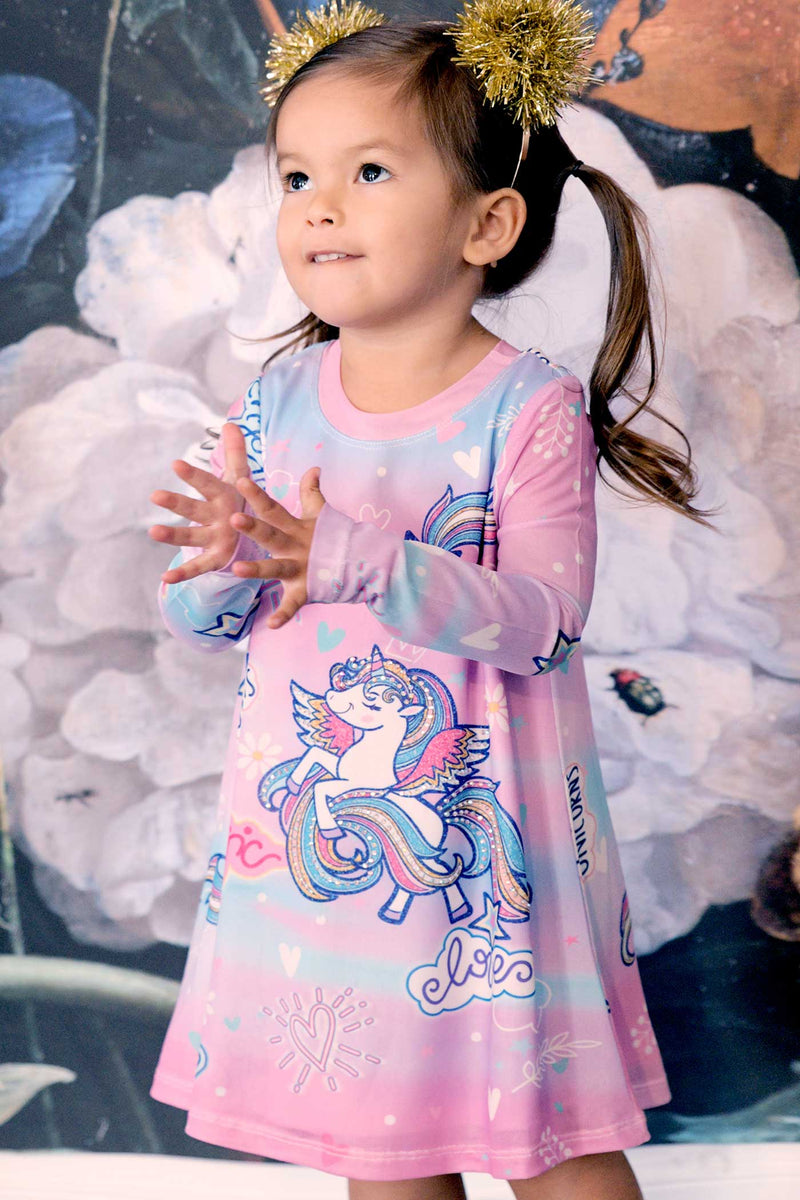 Baby Sara Toddler Girls Long Sleeve Unicorn Knit Dress