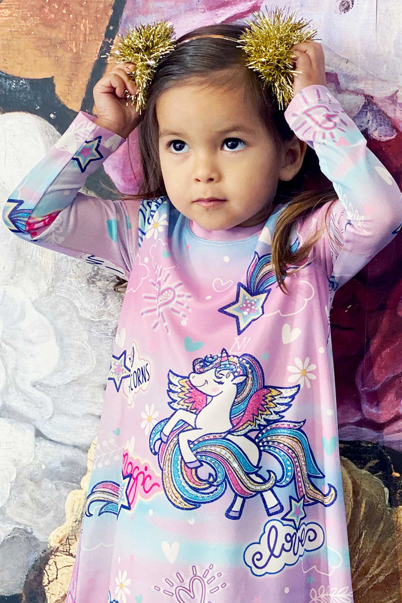 Baby Sara Toddler Girls Long Sleeve Unicorn Knit Dress