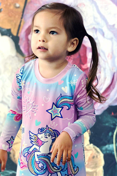 Baby Sara Toddler Girls Long Sleeve Unicorn Knit Dress