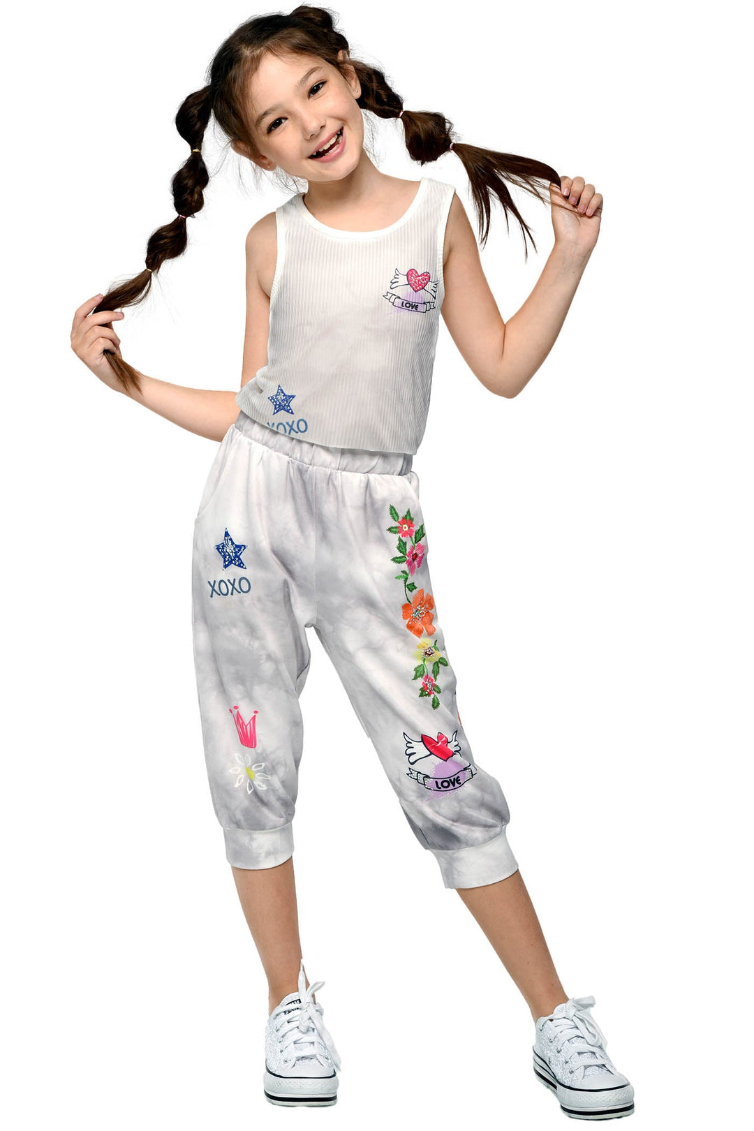 Girl’s Tie Dye XOXO Graphic Print Ribbed Tank Top