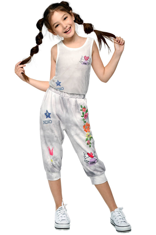 Girl’s Tie Dye XOXO Graphic Print Ribbed Tank Top