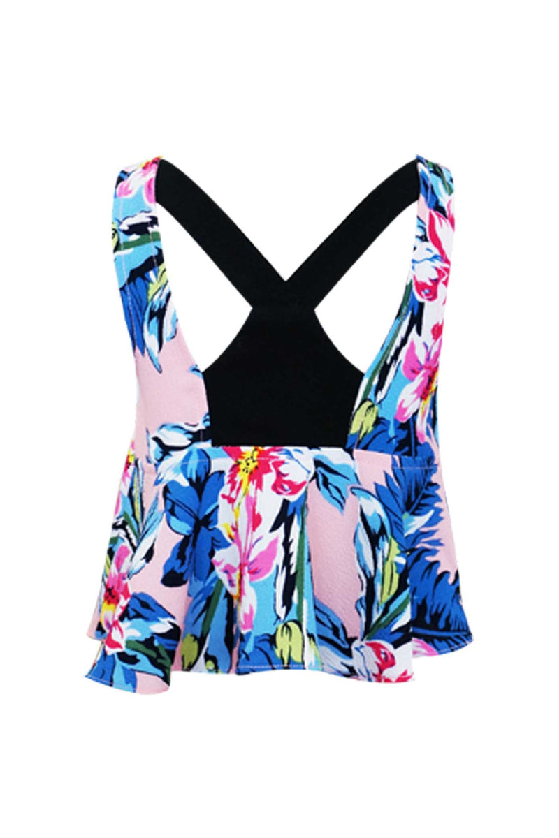 Girls Tropical Floral Print Cross Back Swing Tank Top